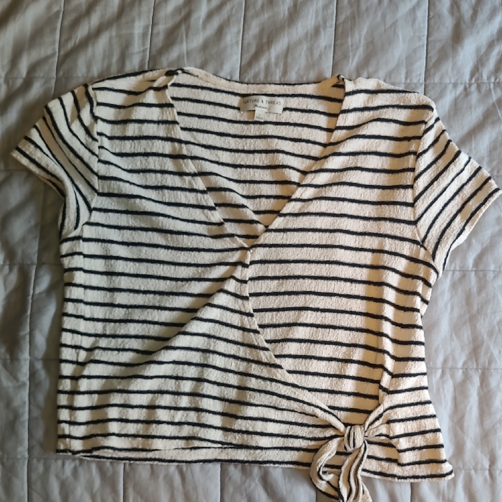 Madewell Black and White Striped Wrap Top